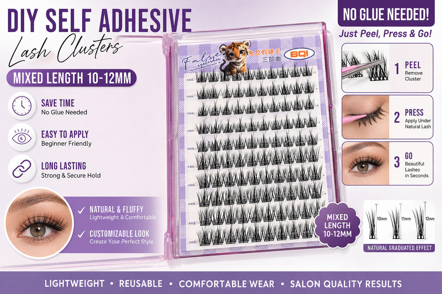 Self Adhesive Cluster Lashes DIY Press On Eyelashes