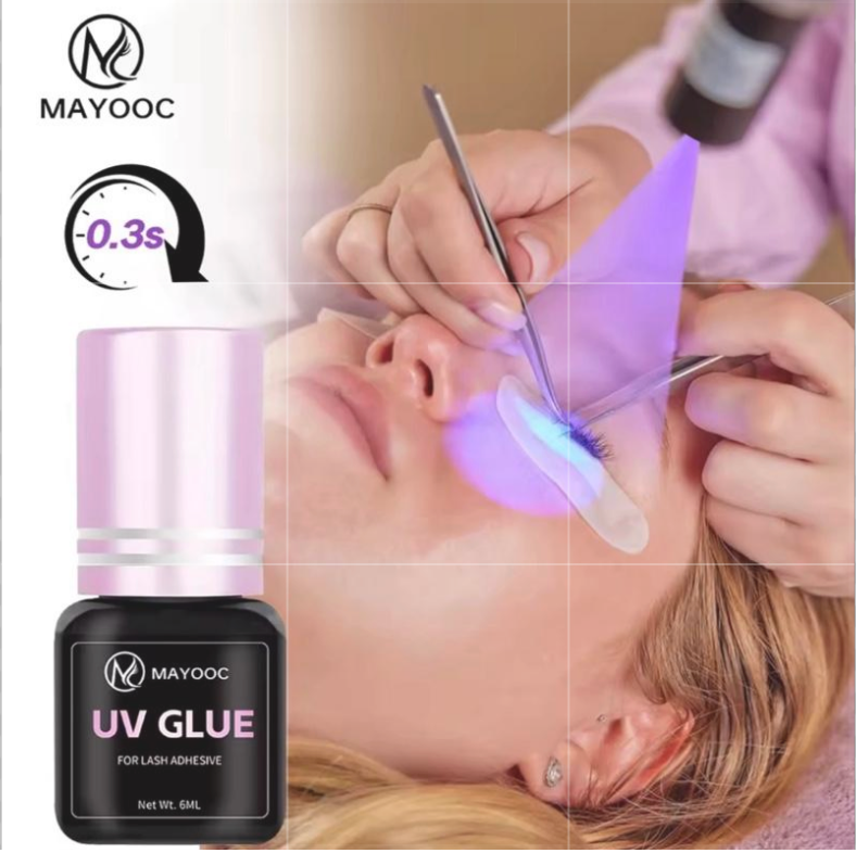 MAYOOC UV Eyelash Glue Adhesive for Extensions 0.1S Fast Drying Strong Lasting Custom Logo 6ML Makeup Cosmetic Long-Lasting Faux