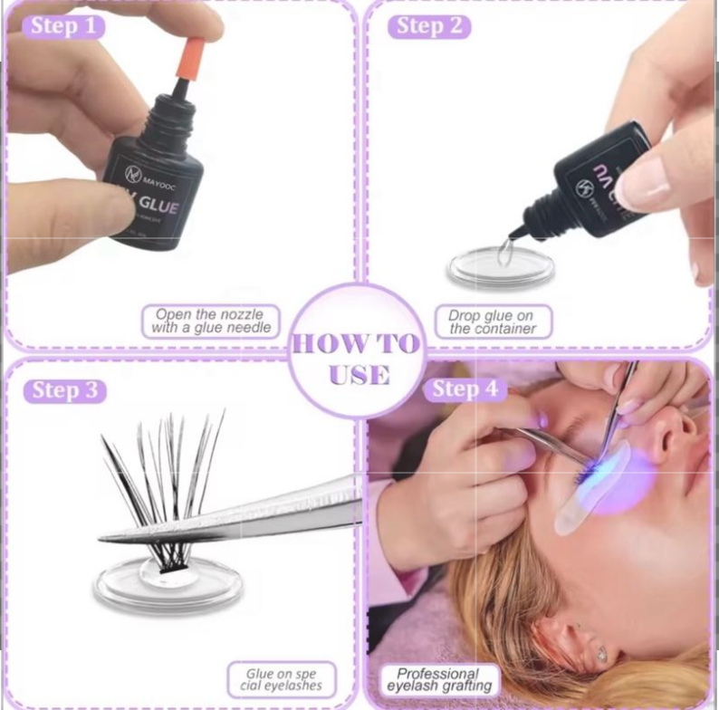 MAYOOC UV Eyelash Glue Adhesive for Extensions 0.1S Fast Drying Strong Lasting Custom Logo 6ML Makeup Cosmetic Long-Lasting Faux