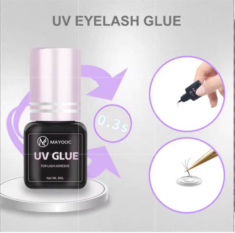 MAYOOC UV Eyelash Glue Adhesive for Extensions 0.1S Fast Drying Strong Lasting Custom Logo 6ML Makeup Cosmetic Long-Lasting Faux