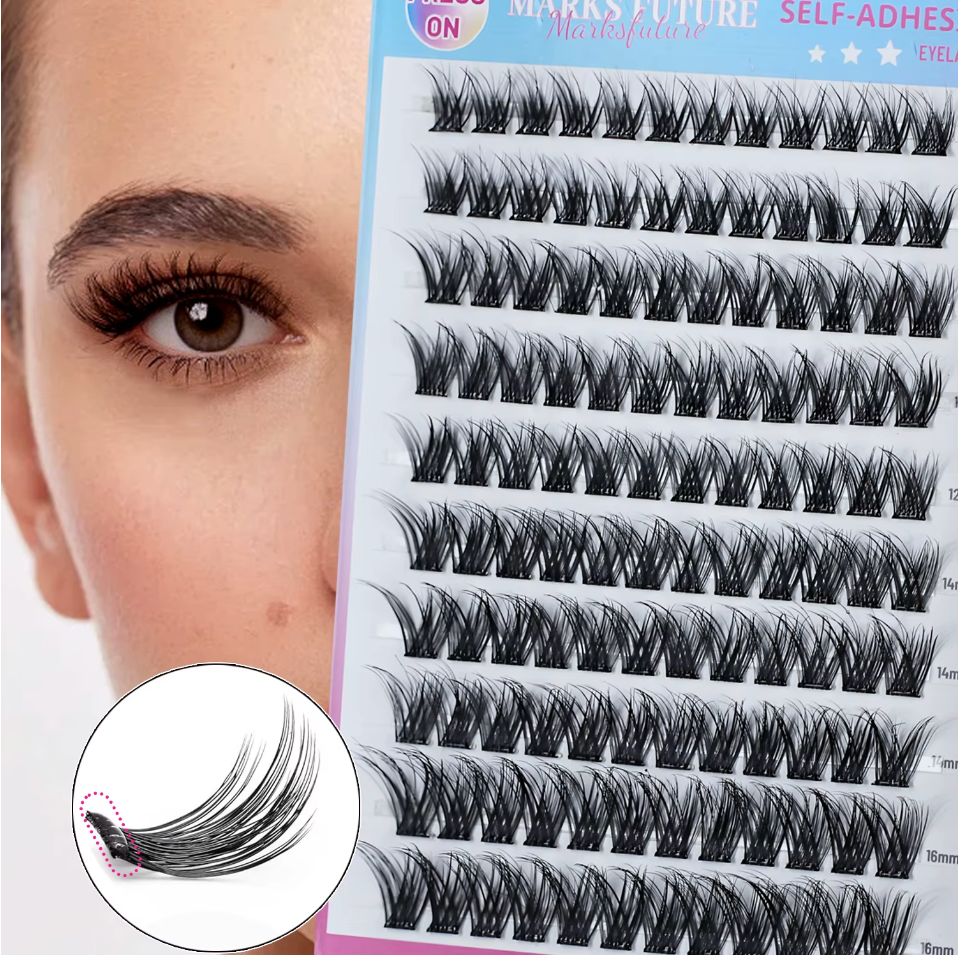 Self Adhesive Cluster Lashes DIY Press On Eyelashes Pre Glued Russian Extensions