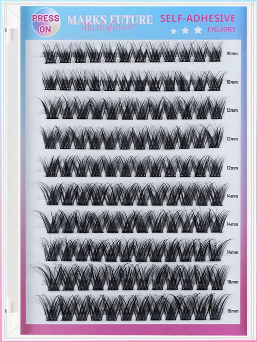 Self Adhesive Cluster Lashes DIY Press On Eyelashes Pre Glued Russian Extensions